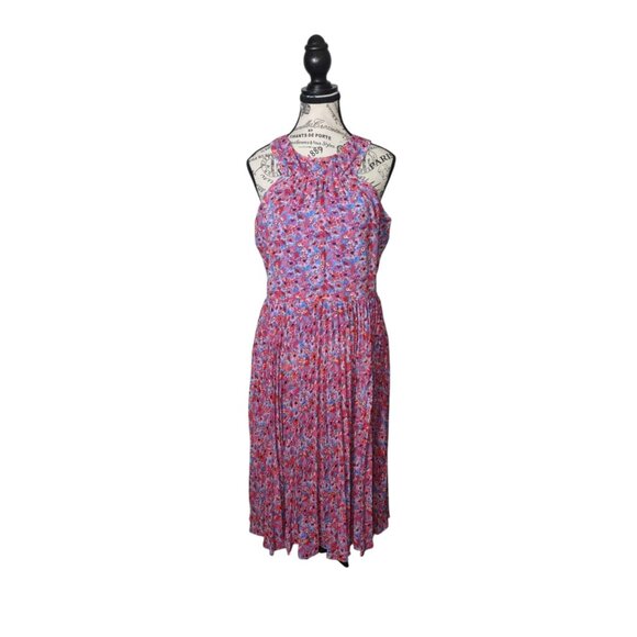 Maggy London Floral Pleated Halter Women's Midi Dress10 Pink Blue‎ Garden Party - Picture 1 of 11
